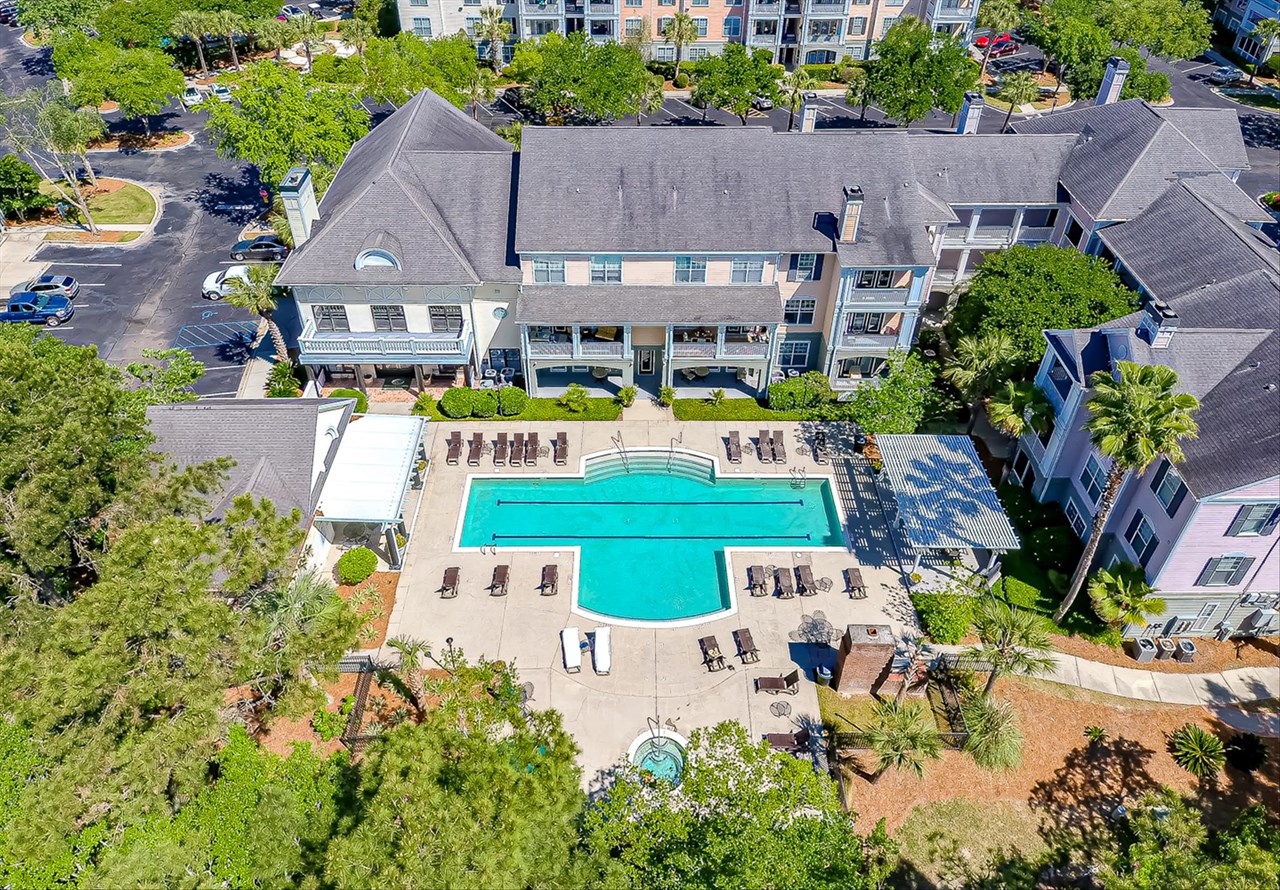 aerial of daniels landing condos pool meet new friends and enjoy the luxury resort style pool!  summer parties are here and there is a grill to cook out with friends and family!  also - enjoy the hot tub!